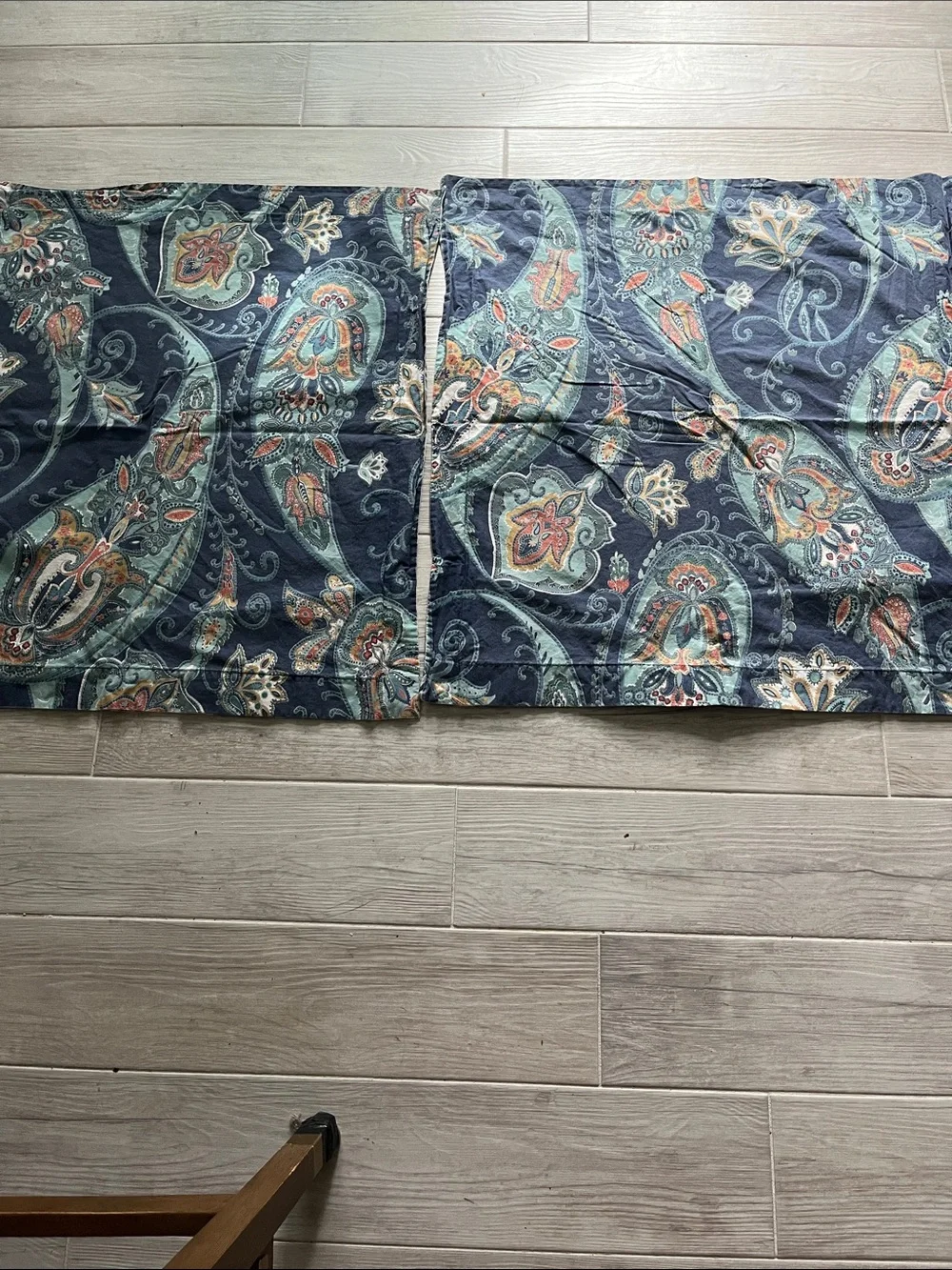 2 Pottery Barn Leah Paisley Euro pillow shams reversible blue white 27x30